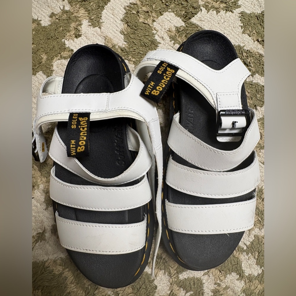 Dr. Martens White and Black Leather Sporty Strappy Sandals